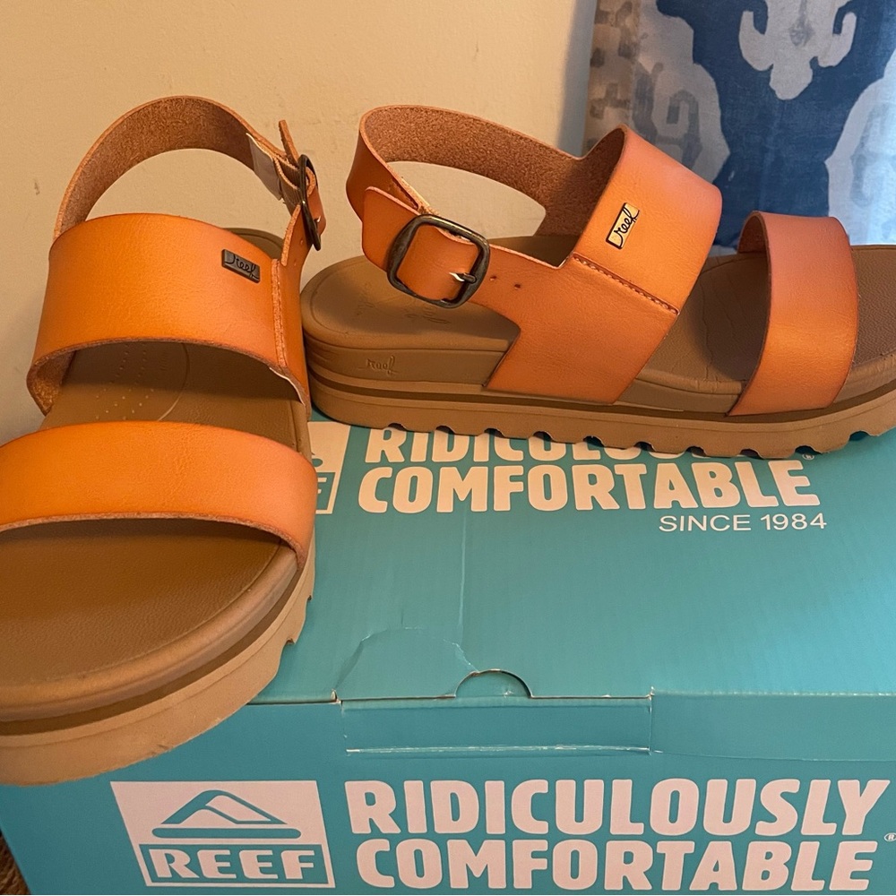Reef Women’s Orange Dual-Strap Leather Sandals - Picture 2 of 5